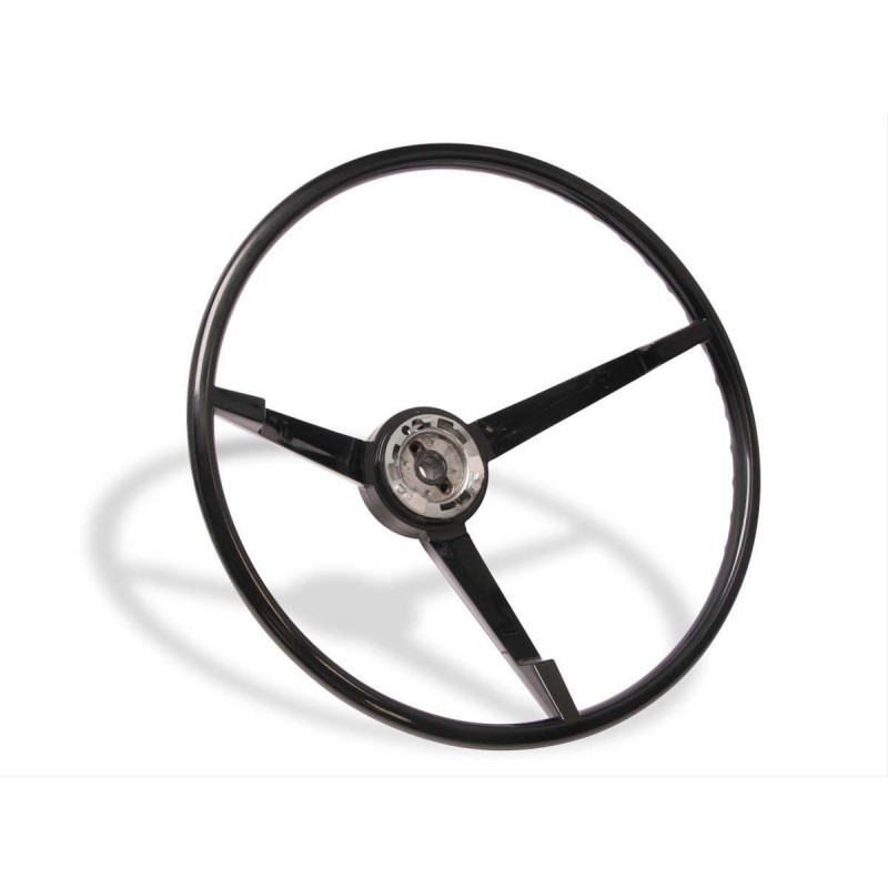 Black three-spoke steering wheel