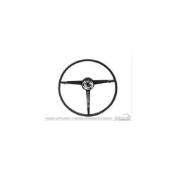 Black three-spoke steering wheel