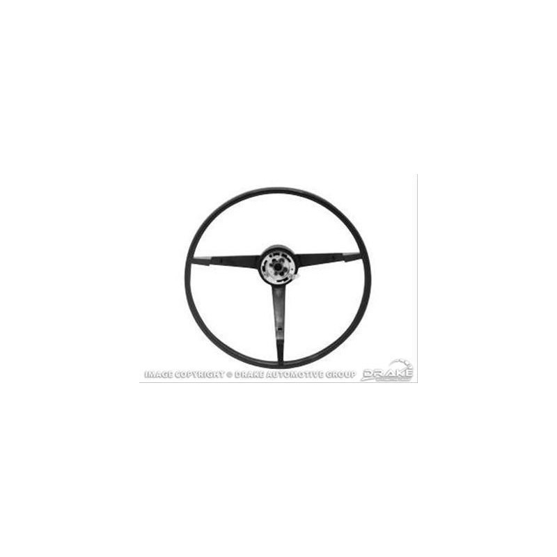 Black three-spoke steering wheel