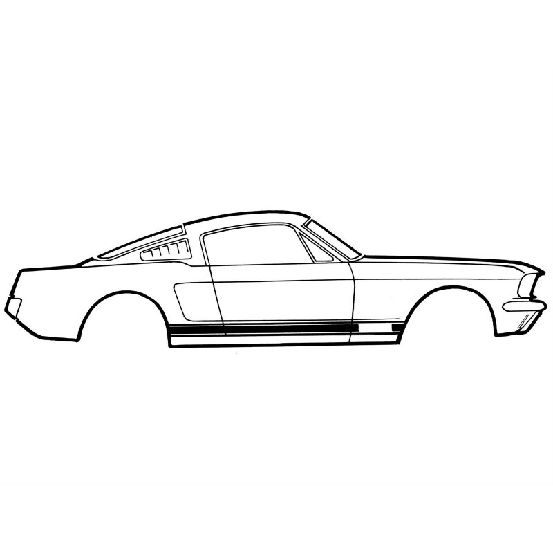 Aufklebersatz / Aufkleber für die unteren Seitenschweller des Mustang GT 1965-1966 Coupe / Fastback / Cabriolet  SCHWARZ